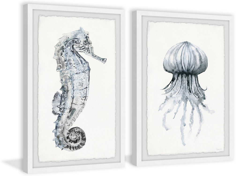 Seahorse and Jellyfish Diptych